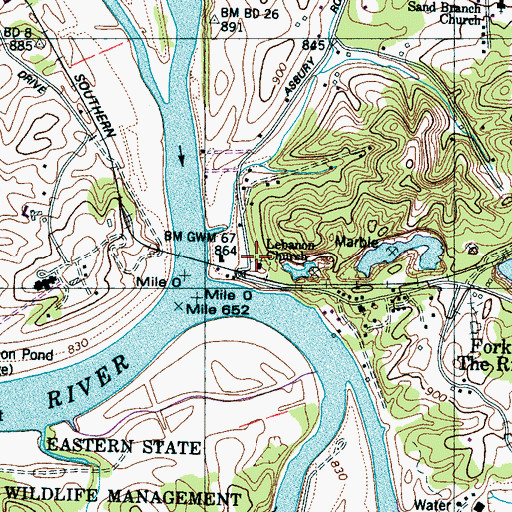 Topographic Map of Lebanon Church, TN