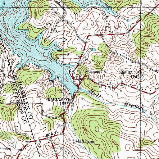 Topographic Map of Lebanon Church, TN