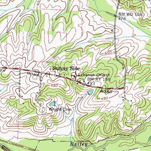 Topographic Map of Lebanon Church, TN