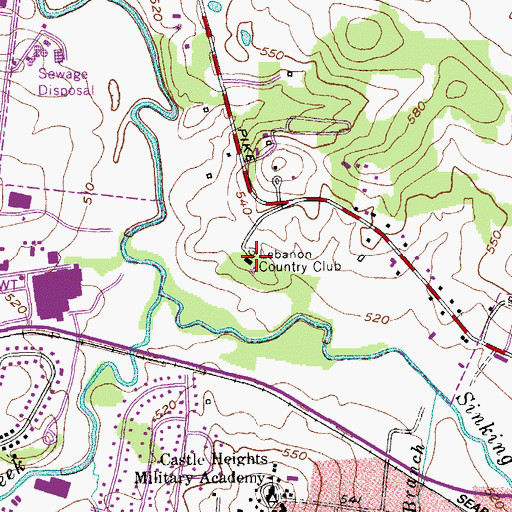 Topographic Map of Lebanon Country Club, TN