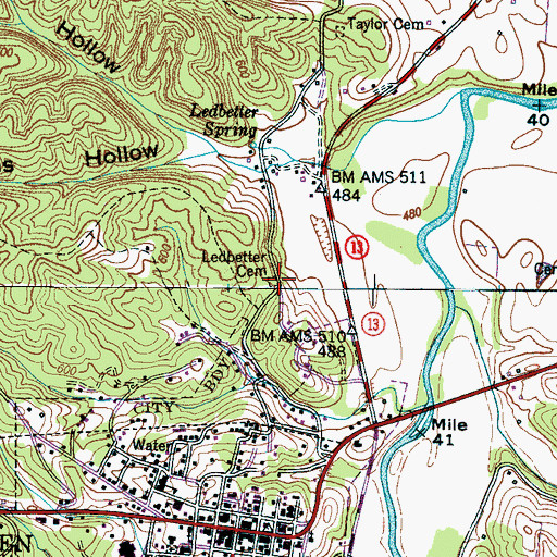 Topographic Map of Ledbetter Cemetery, TN