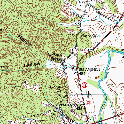 Topographic Map of Ledbetter Spring, TN