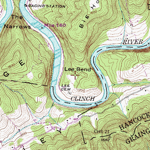 Topographic Map of Lee Bend, TN