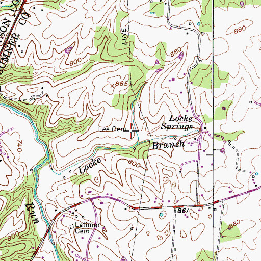 Topographic Map of Lee Cemetery, TN