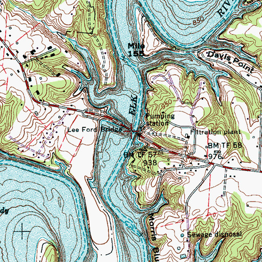 Topographic Map of Lee Ford Bridge, TN