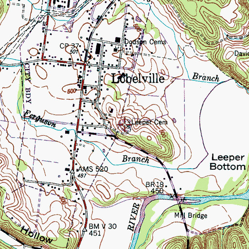 Topographic Map of Leeper Cemetery, TN