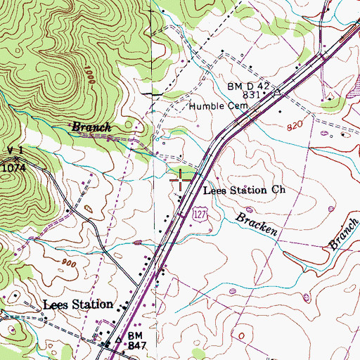 Topographic Map of Lees Station Church, TN