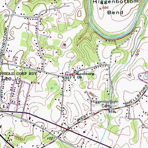 Topographic Map of Leesburg Church, TN