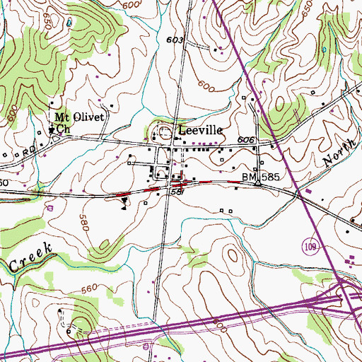 Topographic Map of Leeville, TN