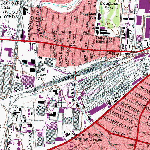 Topographic Map of Leewood Yards, TN