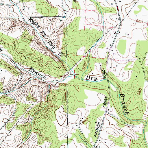 Topographic Map of Left Fork Dry Branch, TN