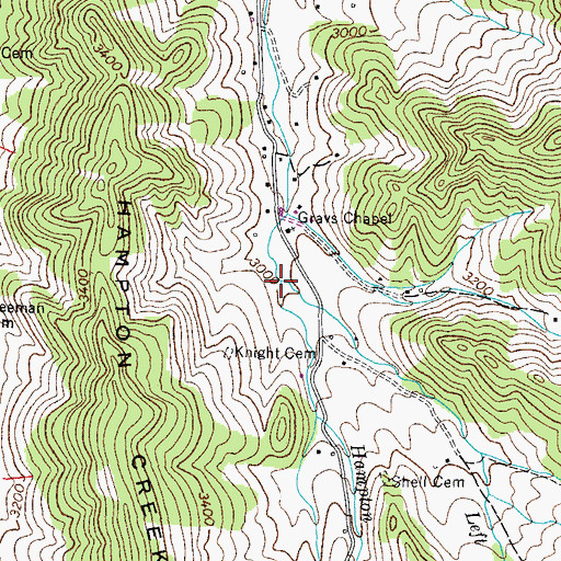 Topographic Map of Left Prong Hampton Creek, TN