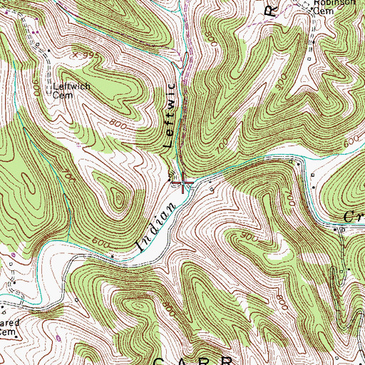 Topographic Map of Leftwich Hollow, TN