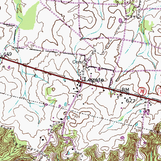 Topographic Map of Legate, TN