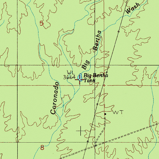 Topographic Map of Big Bertha Wash, AZ