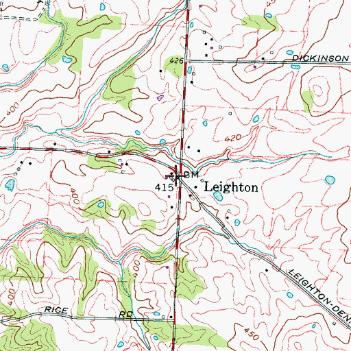 Topographic Map of Leighton, TN