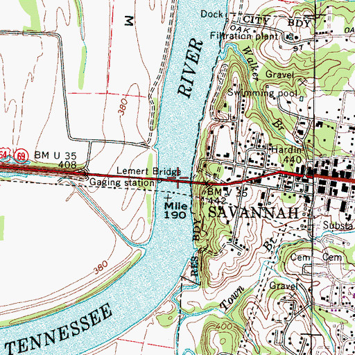 Topographic Map of Lemert Bridge, TN