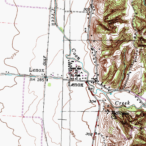 Topographic Map of Lenox, TN