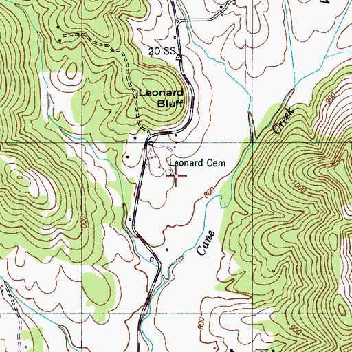 Topographic Map of Leonard Cemetery, TN