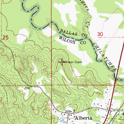 Topographic Map of Wilsor Cemetery, AL