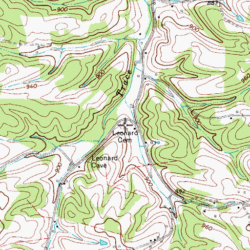 Topographic Map of Leonard Cemetery, TN