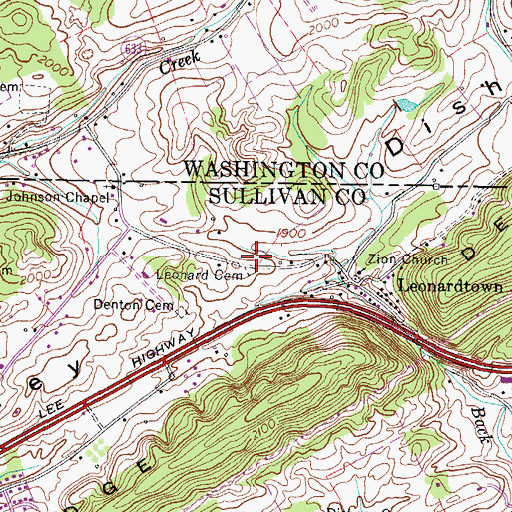 Topographic Map of Leonard Cemetery, TN