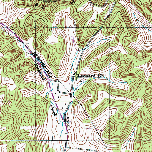 Topographic Map of Leonard Church, TN