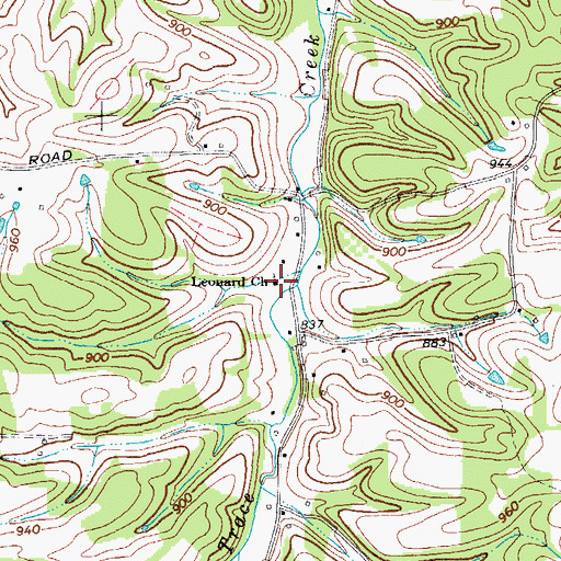 Topographic Map of Leonard Church, TN