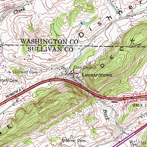 Topographic Map of Leonardtown, TN