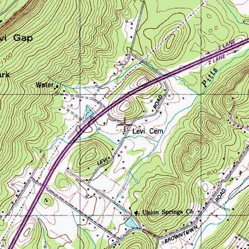 Topographic Map of Levi Cemetery, TN