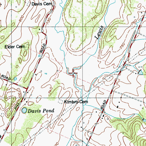 Topographic Map of Lewis Branch, TN