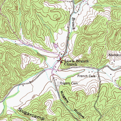 Topographic Map of Lewis Branch Church, TN