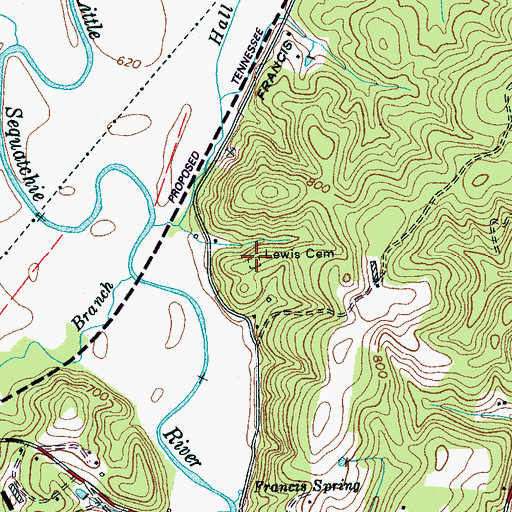 Topographic Map of Lewis Cemetery, TN