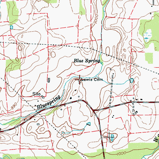 Topographic Map of Lewis Cemetery, TN
