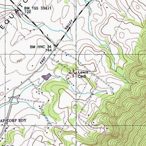 Topographic Map of Lewis Cemetery, TN