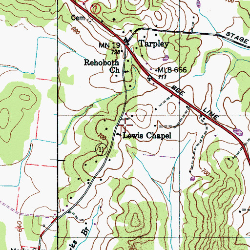 Topographic Map of Lewis Chapel, TN