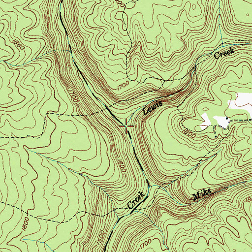 Topographic Map of Lewis Creek, TN