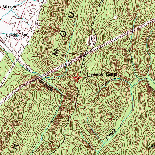 Topographic Map of Lewis Gap, TN