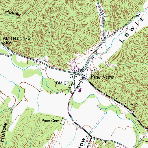 Topographic Map of Lewis Hollow, TN