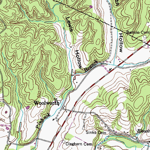 Topographic Map of Lewis Hollow, TN