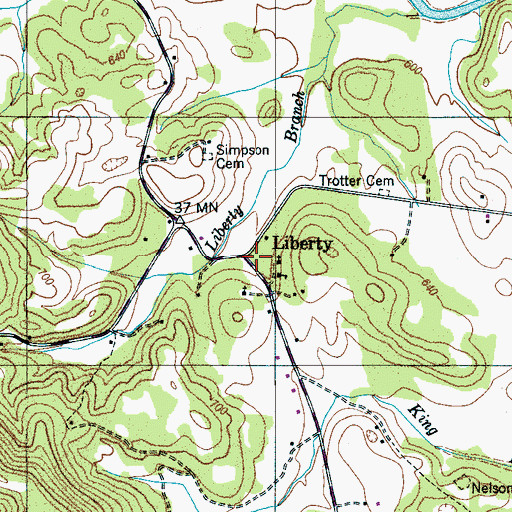 Topographic Map of Liberty, TN