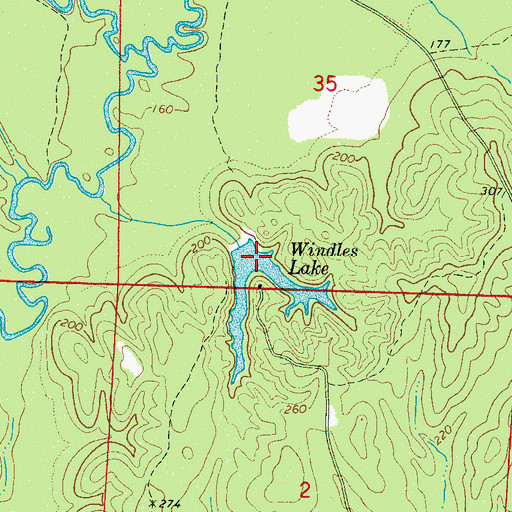 Topographic Map of Windles Lake, AL