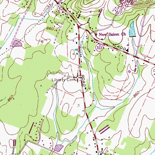Topographic Map of Liberty Cemetery, TN