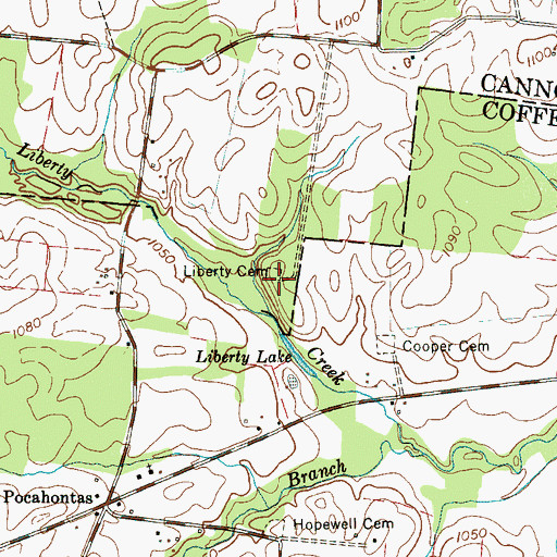 Topographic Map of Liberty Cemetery, TN