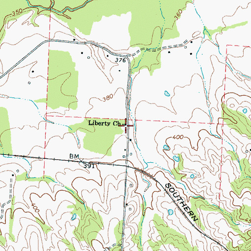 Topographic Map of Liberty Church, TN