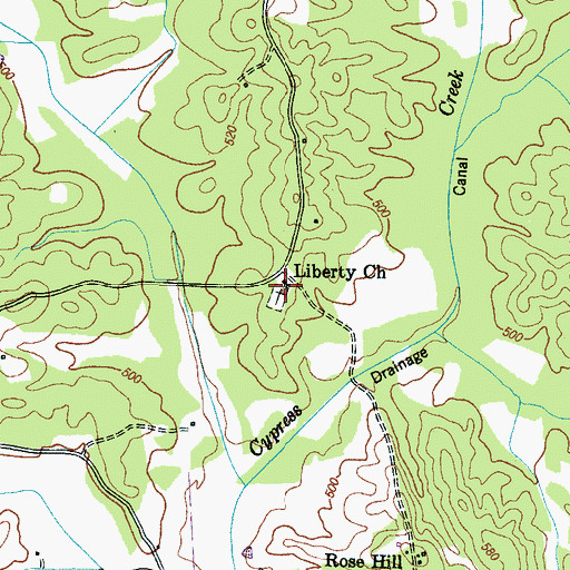Topographic Map of Liberty Church, TN