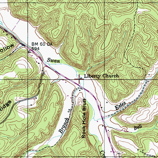 Topographic Map of Liberty Church, TN