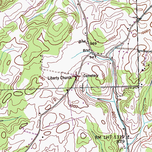 Topographic Map of Liberty Church, TN