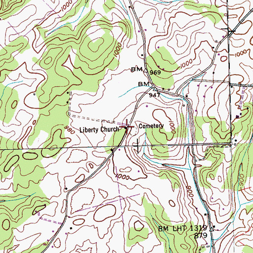 Topographic Map of Liberty Church, TN