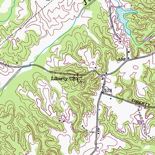 Topographic Map of Liberty Church, TN